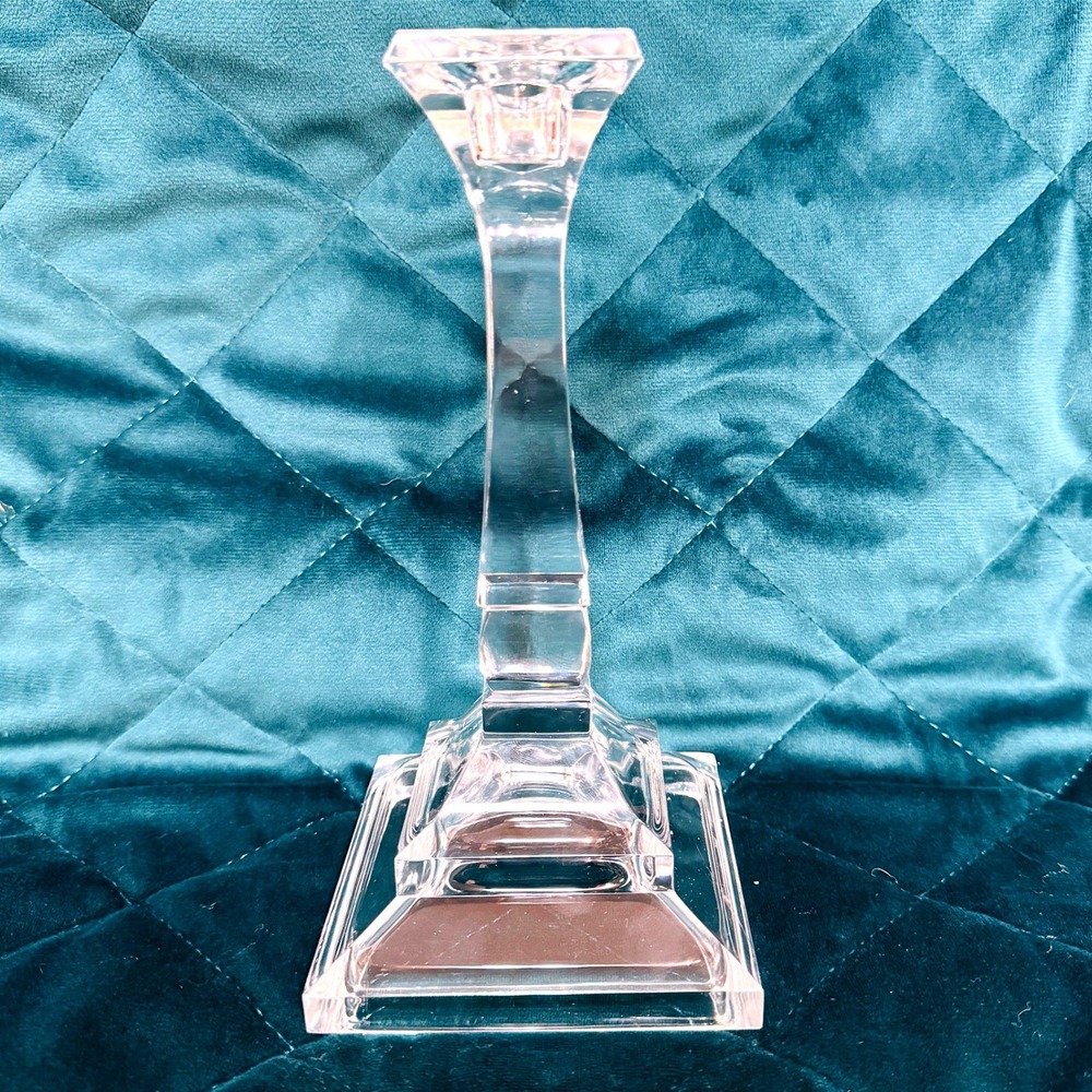 Clear Crystal Taper Candle Holder Faceted Square Base Elegant Table Decor